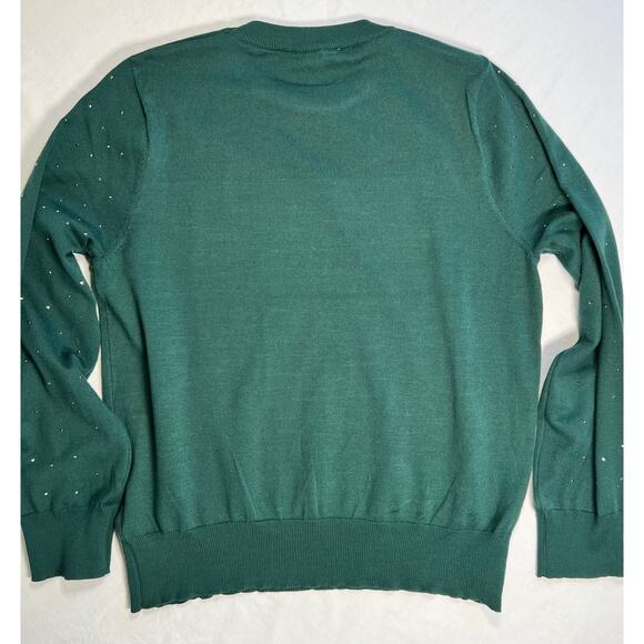 Nanette Lepore Green Sweater Sequins Crew Neck Size XL - Picture 5 of 8